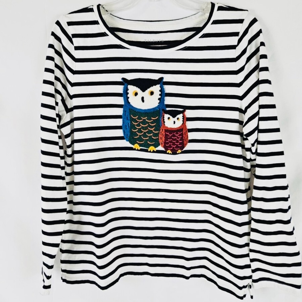 TALBOTS Black & White Stripe
Long Sleeve Crewneck Tee - Owl Friends